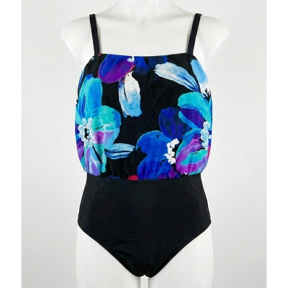 2Bamboo Swimsuit Size M Black Blue Pink Floral One Piece Colorful Beach Vacation